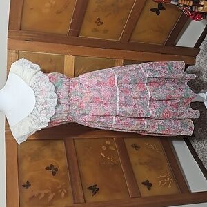 Vintage 70s Pastel Pink Floral & Lace Dress